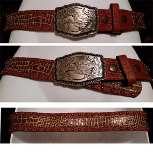 Leatherock textured brown snakeskin leather belt eagle buckle 28 or XS